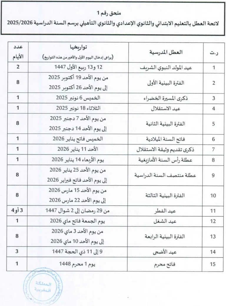 لائحة العطل في المغرب