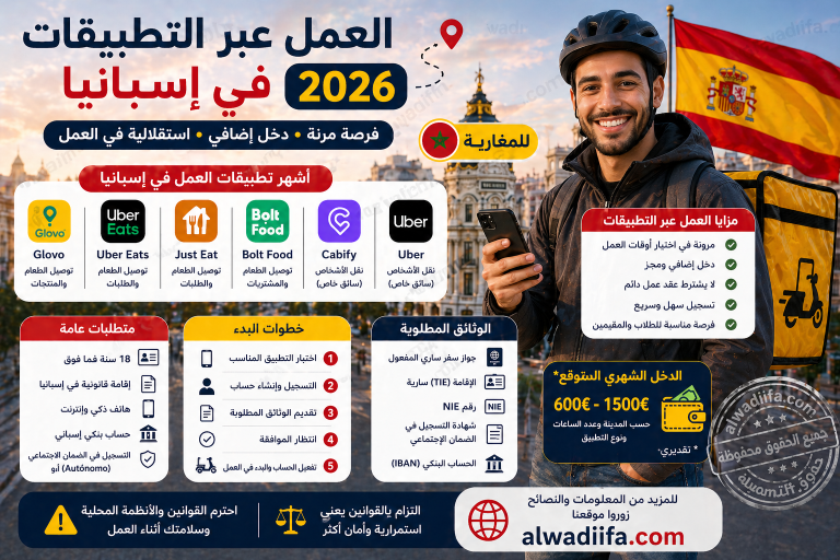 العمل عبر التطبيقات في إسبانيا 2026 للمغاربة
