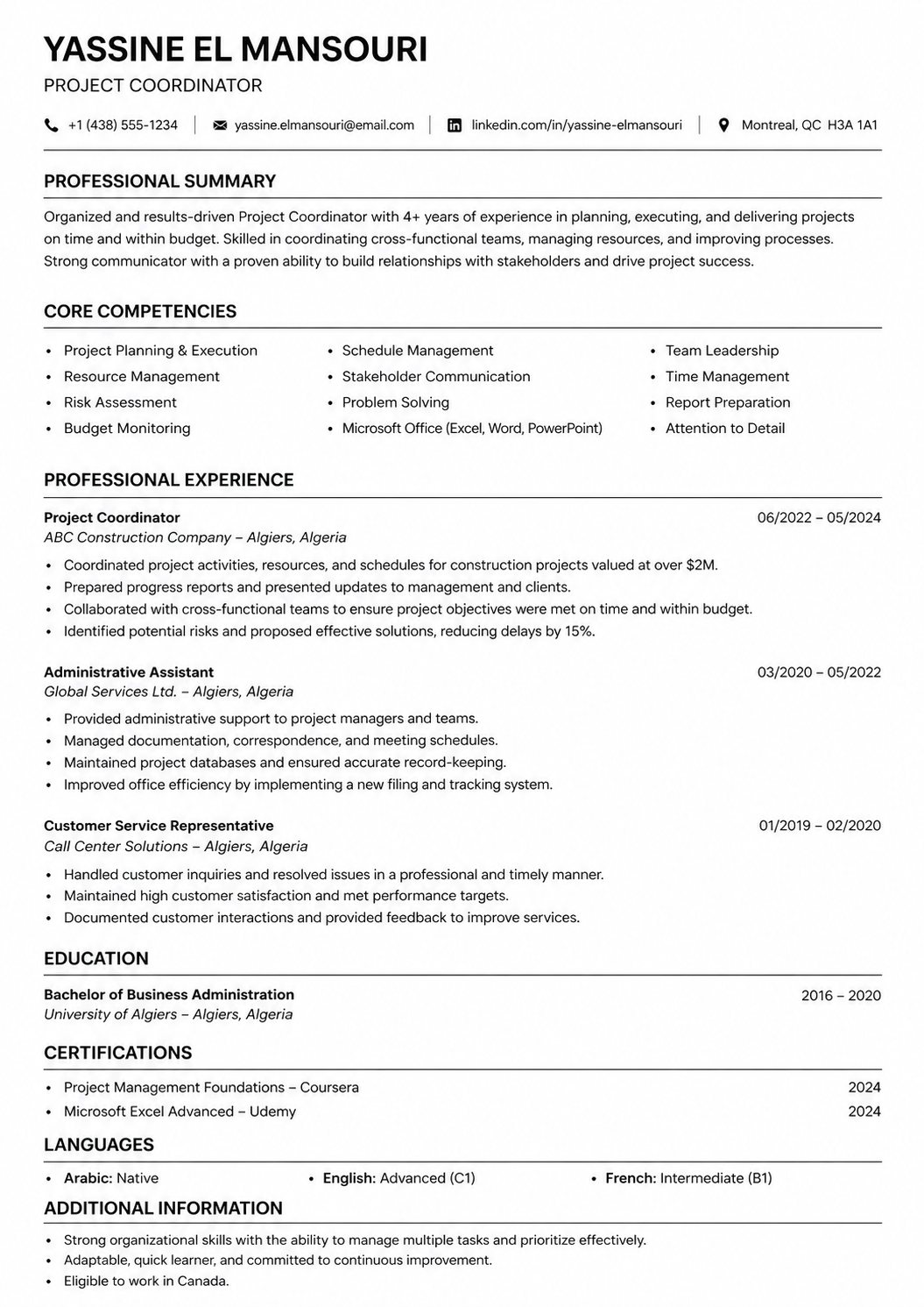 السيرة الذاتية الكندية 2026